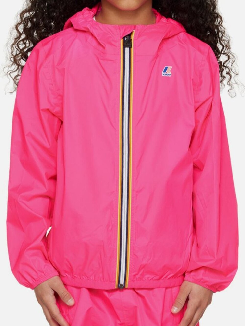 K-Way Kids Girls Pink Vrai 3.0 Claude Hooded Windbreaker Jacket Size 16Y